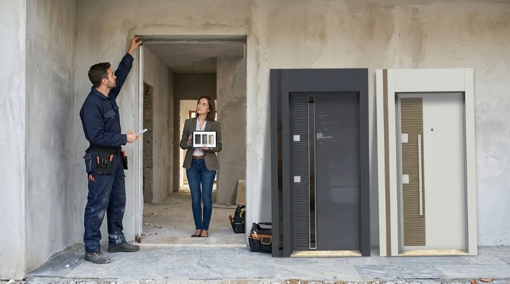 İnşaat halindeki binada çelik kapı boşluğu ölçümü ve model seçimi