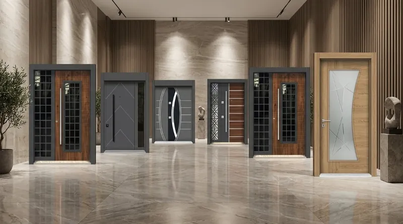 Çift kanatlı giriş kapısı modelleri — villa ve bina girişi için farklı yüzey ve tasarım seçenekleri
