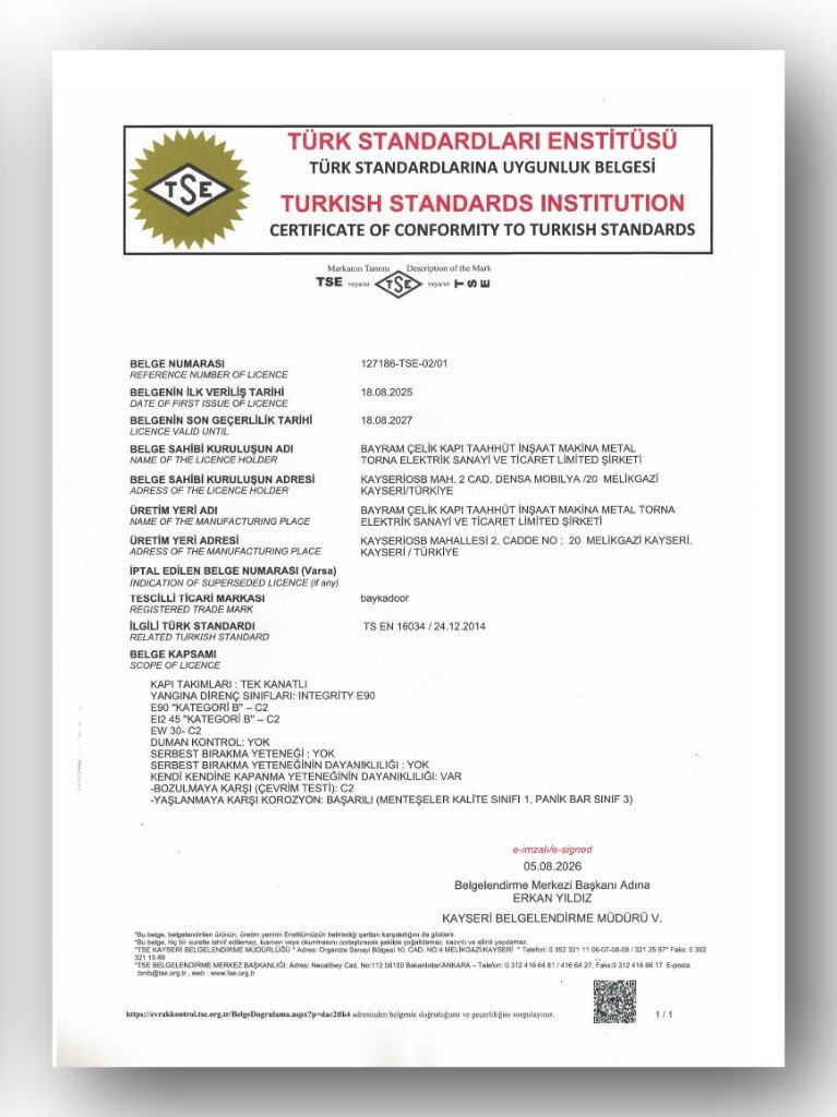 TSE Uygunluk Belgesi